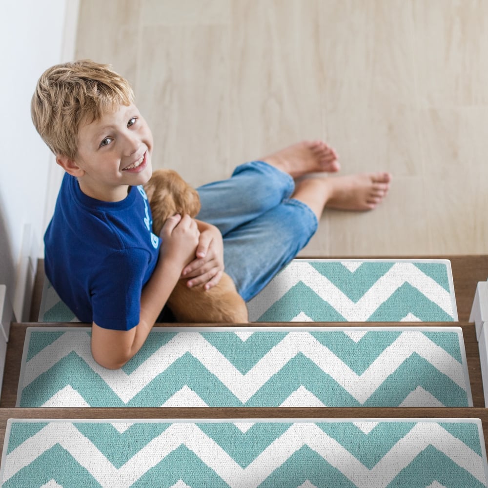 SussexHome Traverse Design 9" X 28" Stair Treads - 70% Cotton Anti-Slip Carpet Strips for Stairs-with Double Adhesive Tape