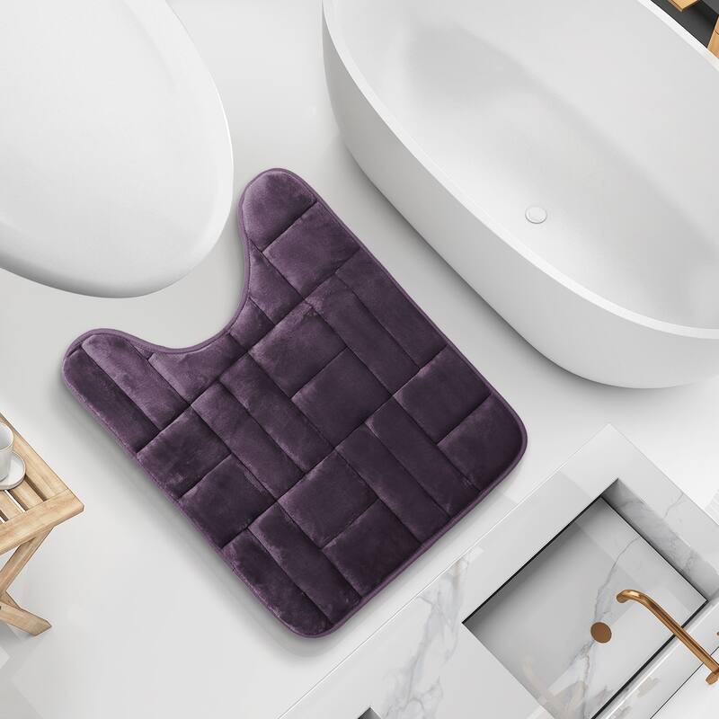 Clara Clark Ultra Soft Non Slip and Absorbent Bath Rug - Tiled Velvet Memory Foam Bath Mat - Contour - Purple Eggplant