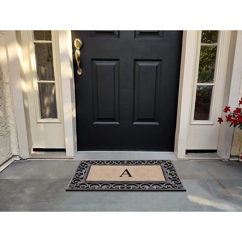 A1HC Natural Coir and Rubber Classic Paisley Border Bronze Monogrammed Doormat