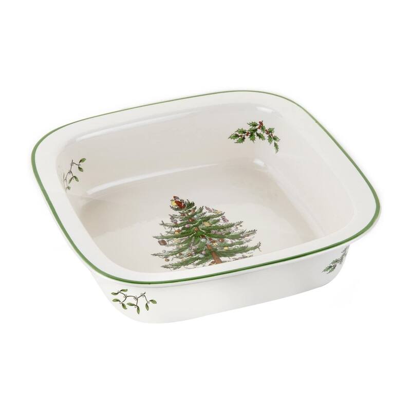 Spode Christmas Tree 10 Inch Square Baker - 11" x 10.5" x 3" - White and Christmas Tree Design - 1 Piece