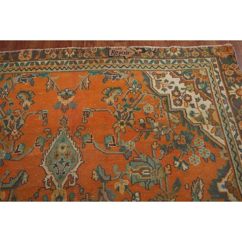 Hand Knotted Oriental 100% Wool Carpet Traditional Floral Oranges & Rust Hamedan Area Rug - 9' 6'' X 6' 6''
