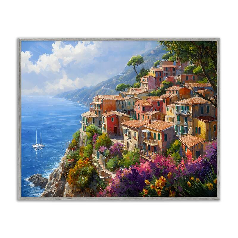 Stupell Coastal Seaside Village View Framed Giclee Art Design By Franklyn Gregory - 30 x 24 - Grey