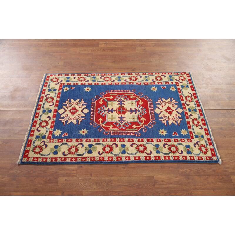 Blue Kazak Oriental Foyer Rug Hand-Knotted Wool Carpet - 2'8" x 4'0"