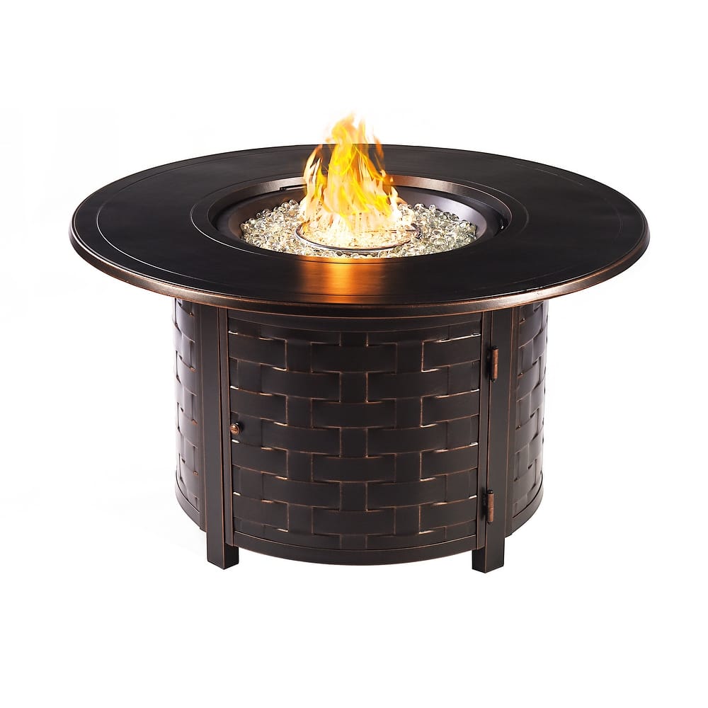 Round 44 in. x 44 in. Aluminum Propane Fire Pit Table with Glass Beads, Two Covers, Lid, 57,000 BTUs