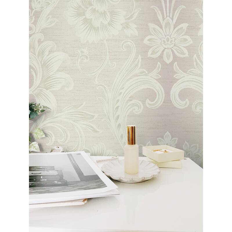 Seabrook Designs Sienna Damask Stripe Unpasted Wallpaper
