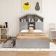 preview thumbnail 11 of 69, Wooden platform bed with house shaped storage headboard and drawers