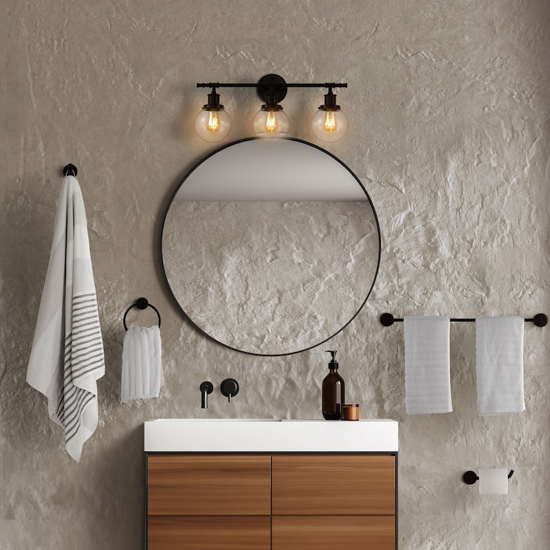Avalon 24.5" 3-Light Farmhouse Classic Vanity Light with Bathroom Hardware Accessory Set, (5-Piece) by JONATHAN Y