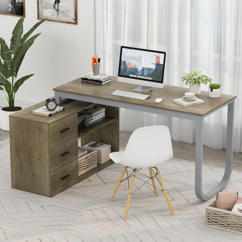 L-shaped executive desk With 3 Drawers for Home and Office
