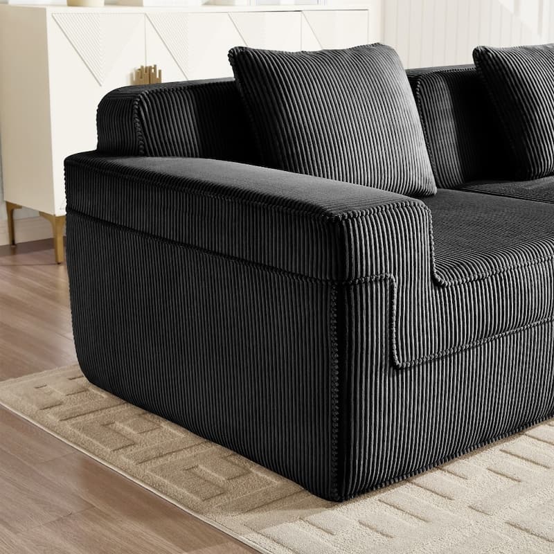 Modular L-shaped Deep Seat Boneless Cloud Sectional Sofa with Throw Pillows & Ottoman