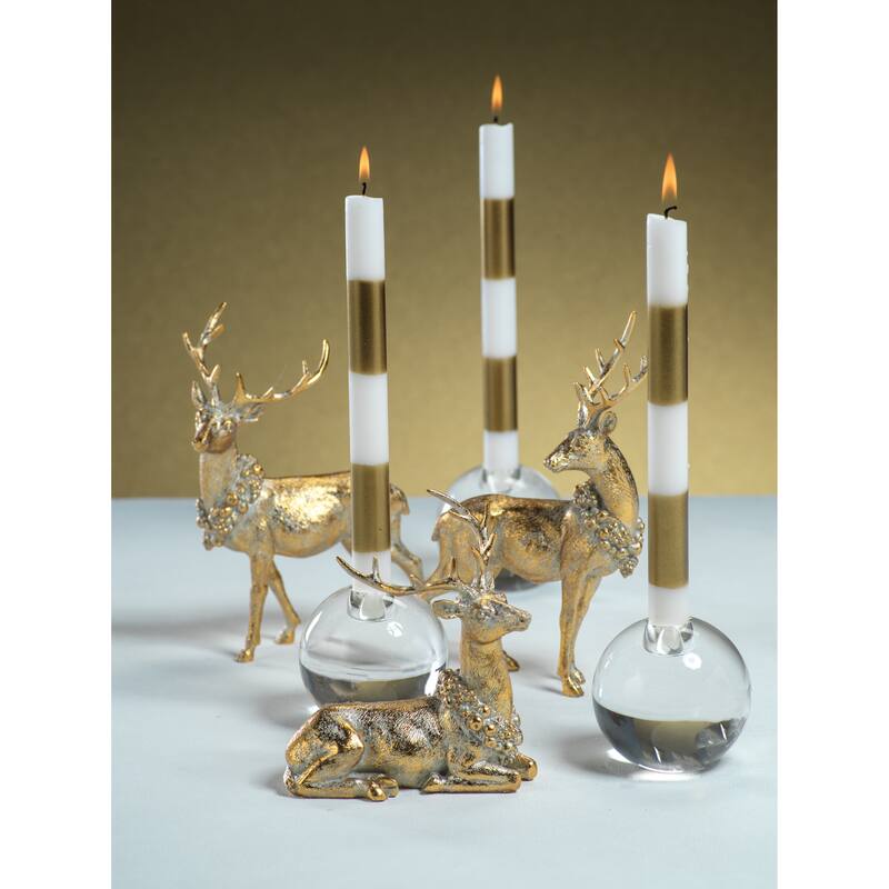 3-Piece Deer Figurine Statue Set with Ornamental Wreath