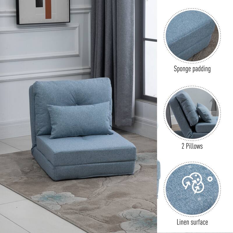 Adjustable Floor Linen Sofa Bed with Backrest Folding Couch with Pillow and Steel Frame - 23.5" W x 31.5" D x 22" H