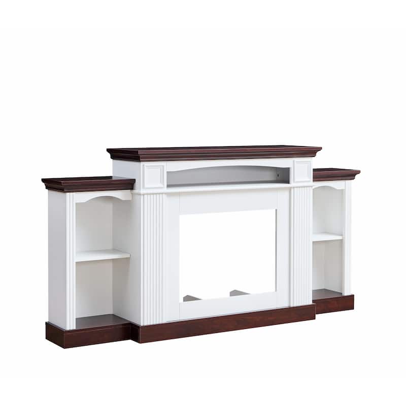 Electric Fireplace TV Stand for 70 inch TV, 23 inch Fireplace with Mantel - Cherry,White