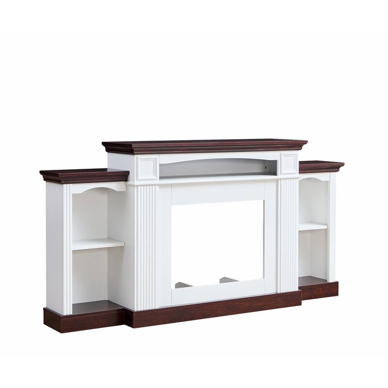 Farmhouse Style Fireplace TV Stand, for 70-inch TV with Electric Fireplace Rack and 4 Shelves, for Living Room or Bedroom