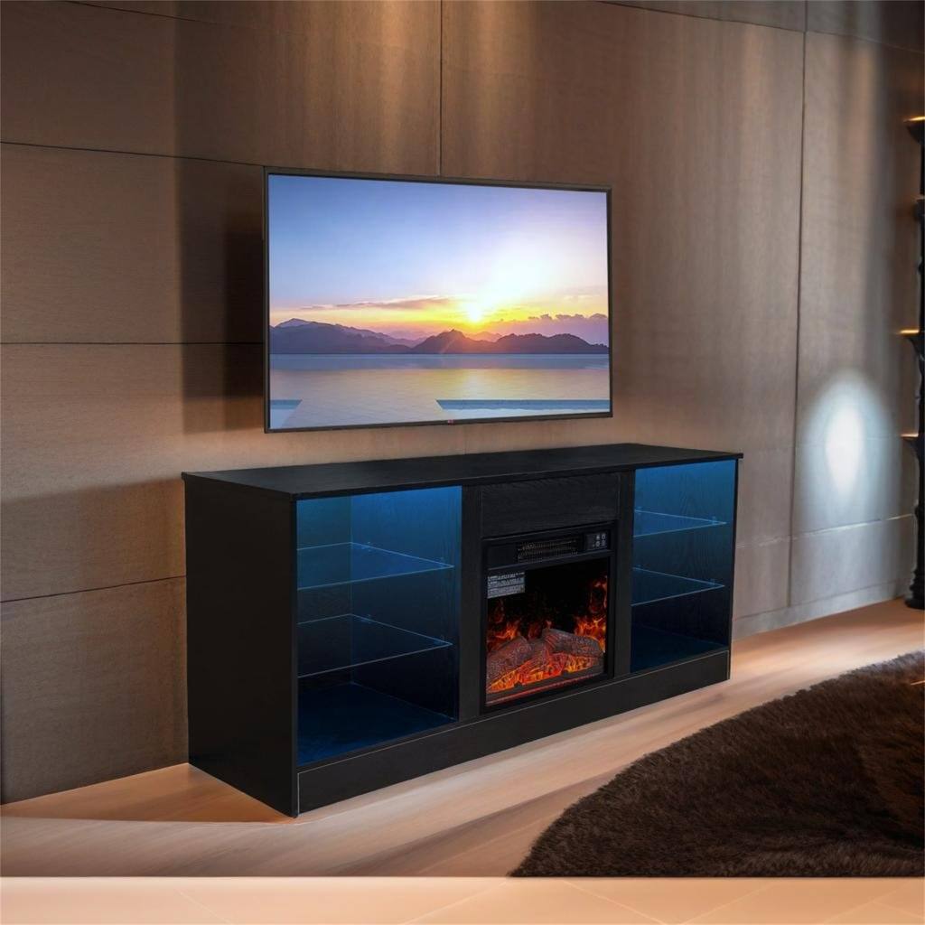 Fireplace TV Stand With 18 Inch Electric Fireplace Heater