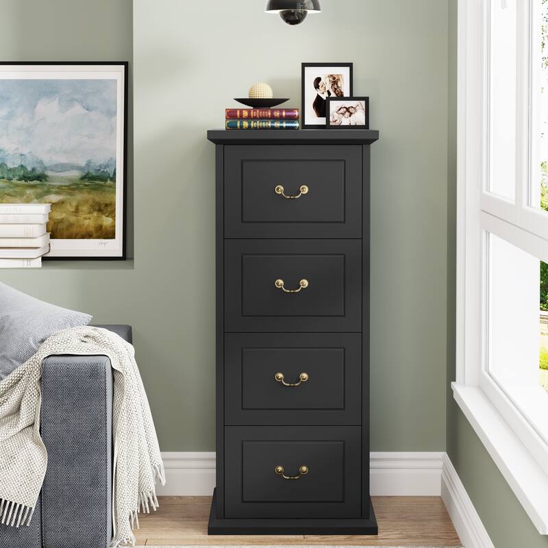 Wood File Cabinet, Tall Filing Storage Printer Stand for A4/Letter/Legal Size, Home Office Document Accent Cabinet