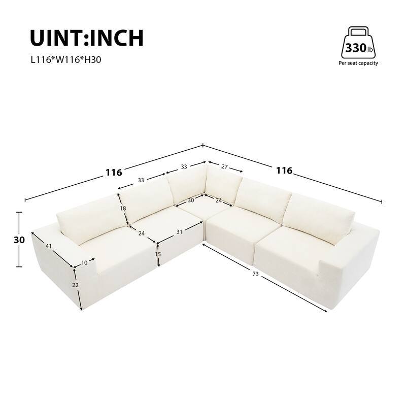 116" Modular L-Shaped 5-Seat Sofa with Terrycloth Upholstery