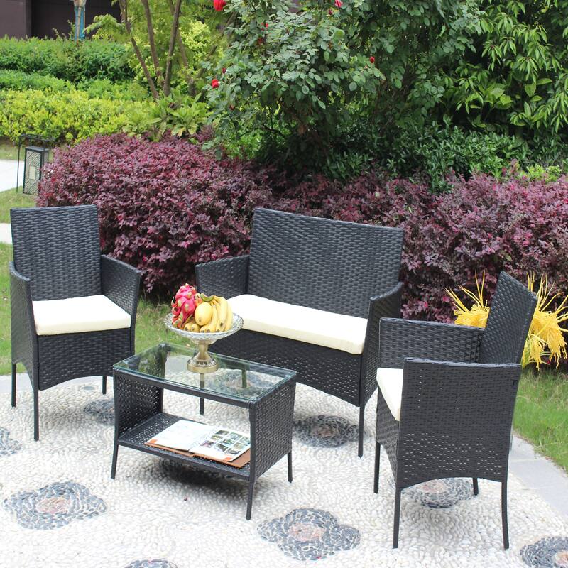 4 PC Rattan Patio Furniture Set