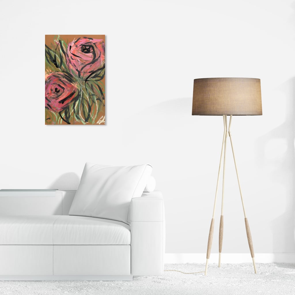 Wynwood Studio Canvas Floral and Botanical Rustic Roses Pink and Modern & Contemporary Wall Art Canvas Print - Pink, Black