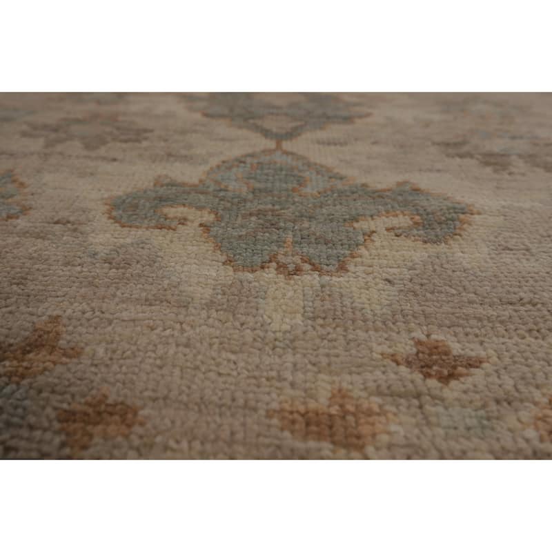 Beige Floral Oushak Turkish Area Rug Hand-Knotted Wool Carpet - 9'0"x 11'9"