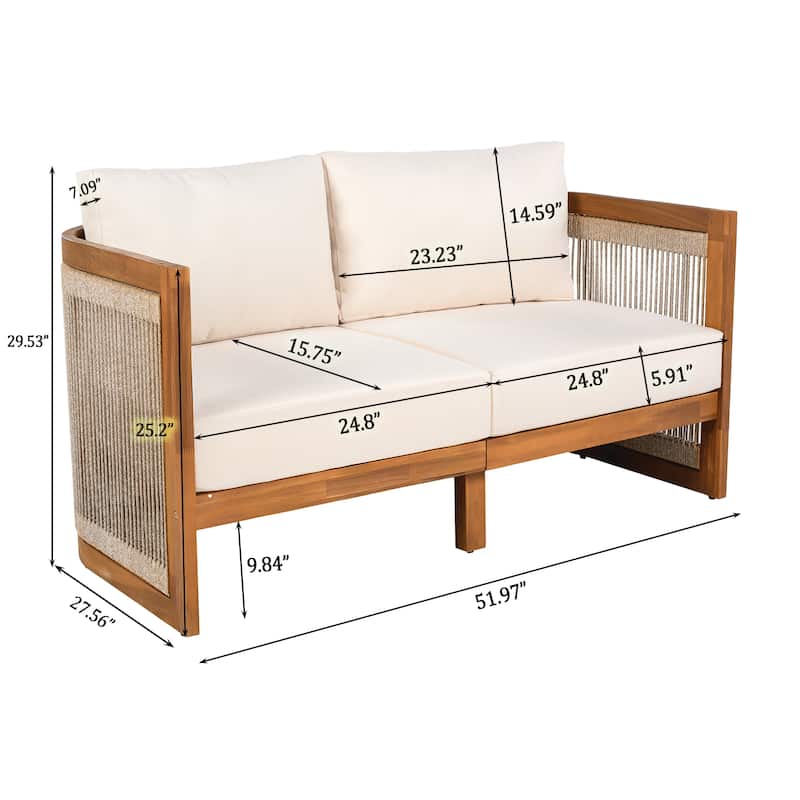 4-Piece Patio Seating Group w/ 2 Chairs, Loveseat & Table Premium Acacia Wood Outdoor Furniture Set