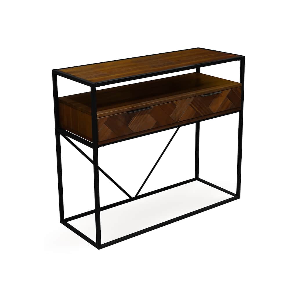 M4H Aarhus Brown Solid Wood Metal Console Table with Two Drawers