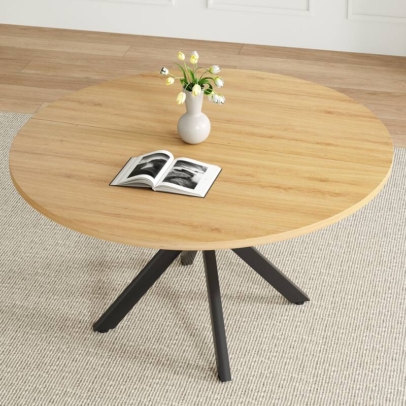 47 Inch Round Mid-Century Modern Dining Table for 4-6 People - Natural