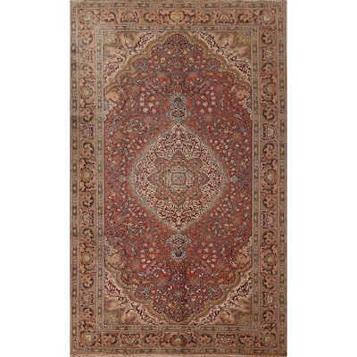 Orange Floral Anatolian Oriental Vintage Area Rug Handmade Wool Carpet - 6'7" X 10'1"