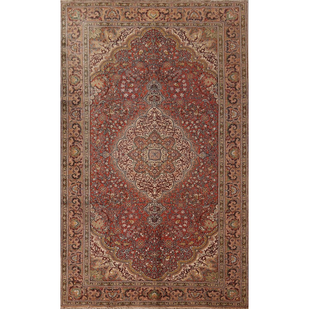 Orange Floral Anatolian Oriental Vintage Area Rug Handmade Wool Carpet - 6'7" X 10'1"