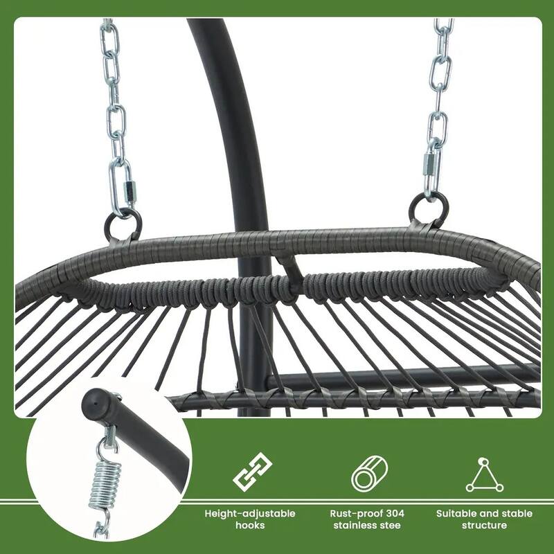 EROMMY Hanging Egg Chair with Stand, Portable Indoor/Outdoor Swing Chair with Cushion and Pillow, Wicker Patio Swing,Grey