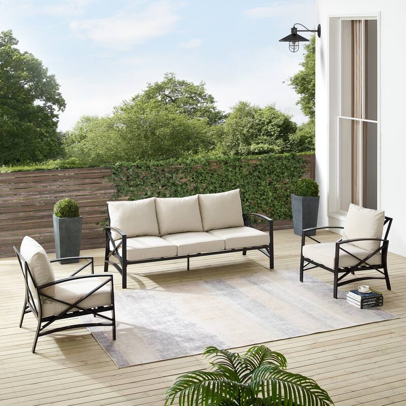 Crosley Kaplan 3Pc Outdoor Sofa Set - 147 W x 68.5 D x 32 H - Oatmeal