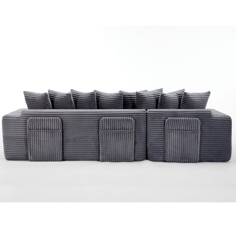 Corduroy L-shaped Chaise Sectional Sofa Convertible Sleeper Sofa Bed