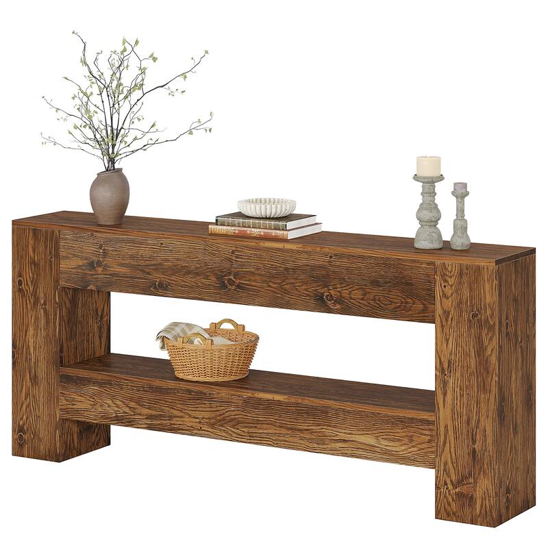 63" Solid Wood Console Table, Farmhouse Entryway Table with Storage - 11.61" D x 63" W x 31.5" H