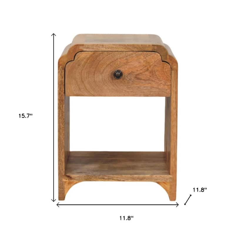 HomeRoots 16" Oak Solid Wood One Drawer Scallop Edge Nightstand