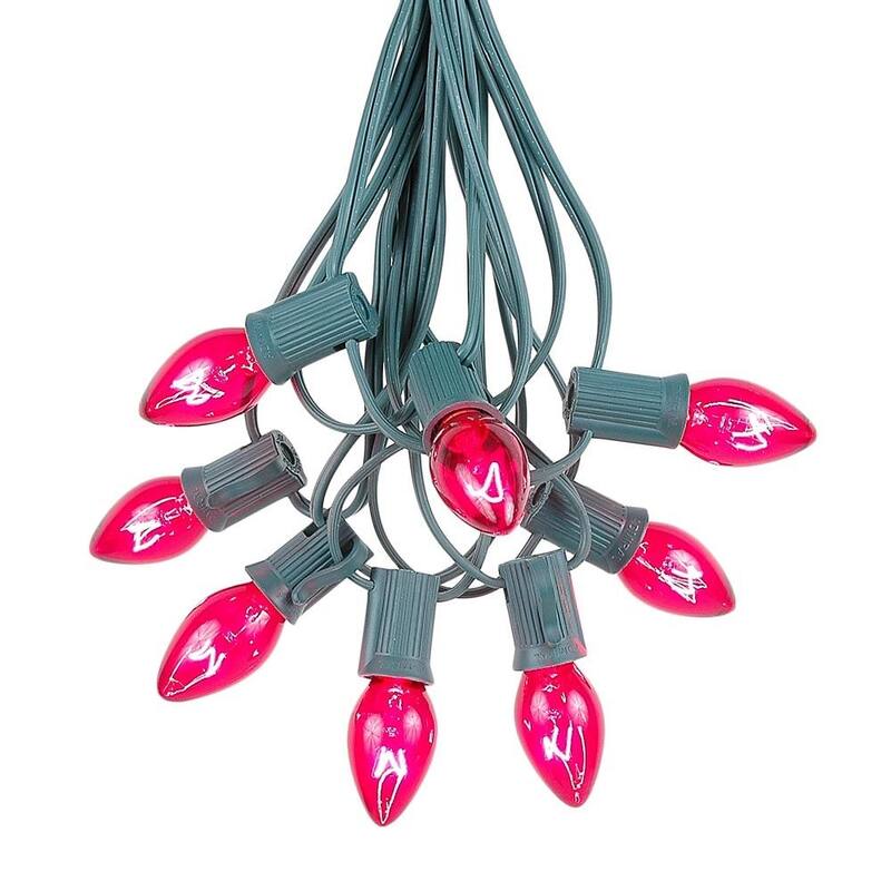 100 Foot C7 Christmas Light Set, Hanging Patio String Lights, Green Wire