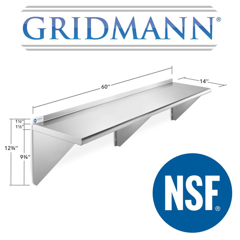 60 x 14in NSF Stainless Steel WallMount Shelf - 14" x 60"