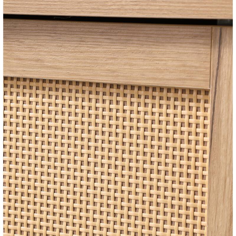 Bohemian Storage Cabinet with Woven Rattan Doors for Kitchen,Bedroom - Natural