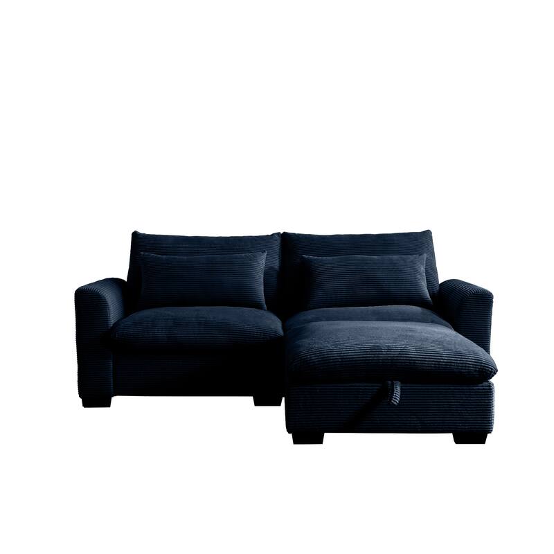 Multifunctional Loveseat Set with Storage Ottoman, Modern Sectional Sofa Corduroy Upholstered Couch with Pillows