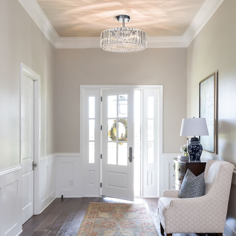 Modern Glam 4-Light Crystal Semi Flush Mount with Round Drum Shape
