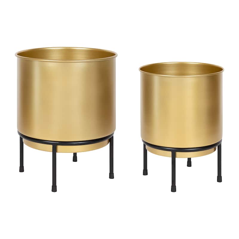Kate and Laurel Ilena Mid-Century Plant Stand - 2 Piece - 2 Piece - Gold/Black