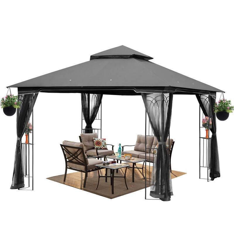 AVAWING 10x10 Outdoor Gazebo Double Soft-Top Canopy Tent