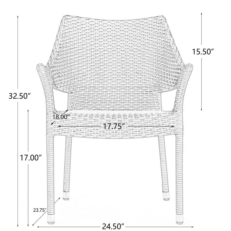 Roomfitters Outdoor Wicker Stacking Armchairs, Architectural Arched-Back PE Rattan