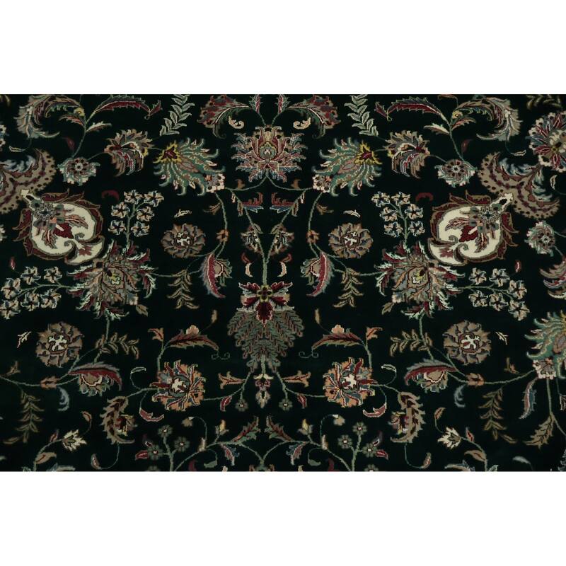 Hand Knotted Oriental 100% Wool Carpet Traditional Traditional Green Kashan Area Rug - 13' 7'' X 9' 8''