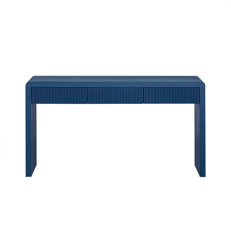 Console Table with 3 Fluted Drawers - Solid Wood Veneer Entryway Table Featuring Natural Wood Grain for Living Room, Hallway