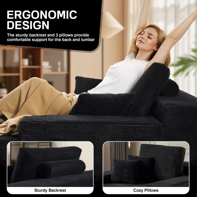 XIZZI Chaise Lounge Chair Corduroy Boneless Sofa Bed Sleeper Couch