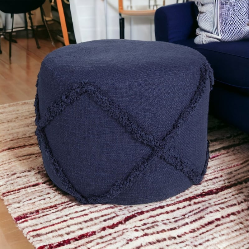 HomeRoots 18" Blue 100% Cotton Ottoman