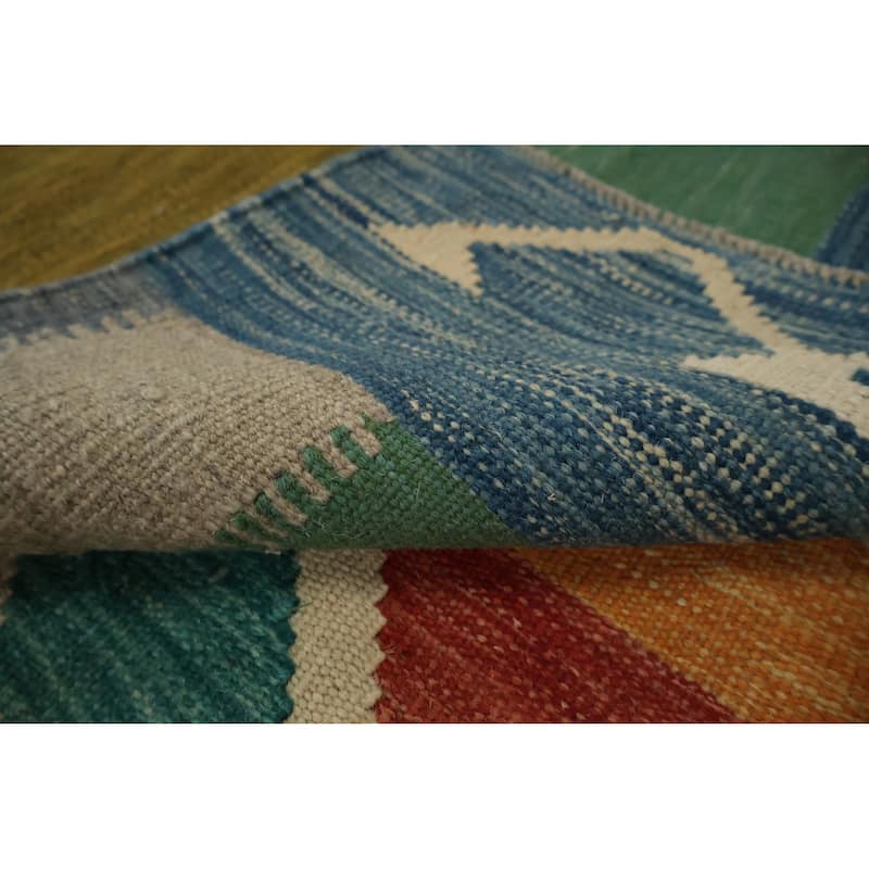 Hand Woven Oriental 100% Wool Carpet Southwestern Tribal Multi-Colored Kilim Area Rug - 9' 10'' X 9' 8''