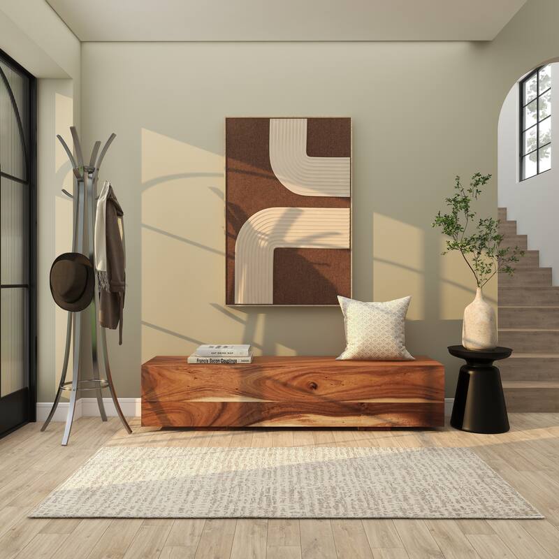 Brown Wood Block Bench with Elevated Base