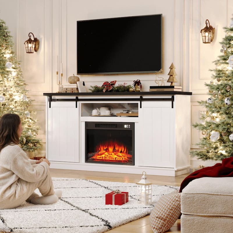 EROMMY Electric Fireplace Heater Mantel TV Cabinet, Media Entertainment Center, Energy Efficient Heater