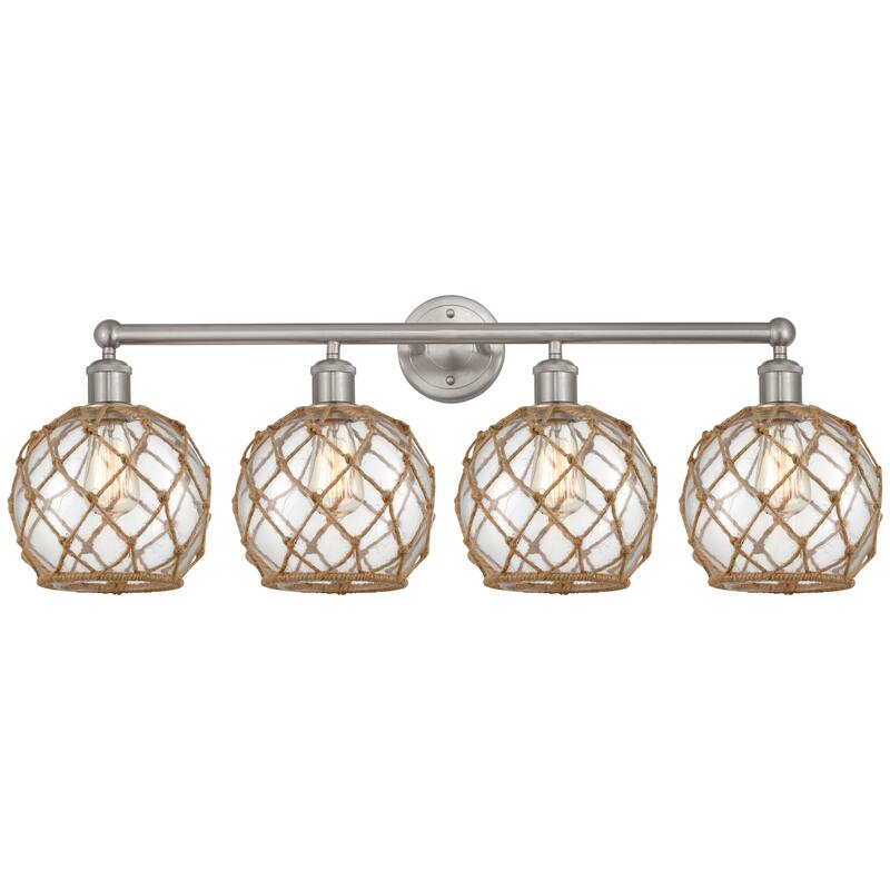 Innovations Lighting 616-4W-13-35 Farmhouse Rope Vanity Farmhouse Rope - Brushed Satin Nickel / Clear Glass with Brown Rope