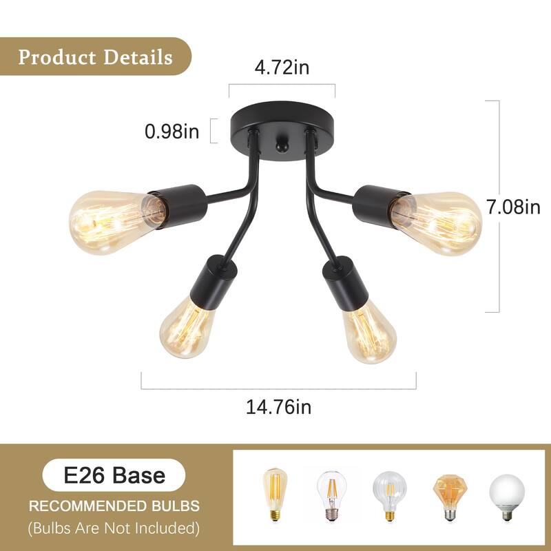 4-Light Semi Flush Mount Lights for Farmhouse Kitchen Dining Room